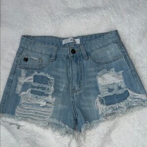 KanCan Frayed Light Blue Jean Shorts